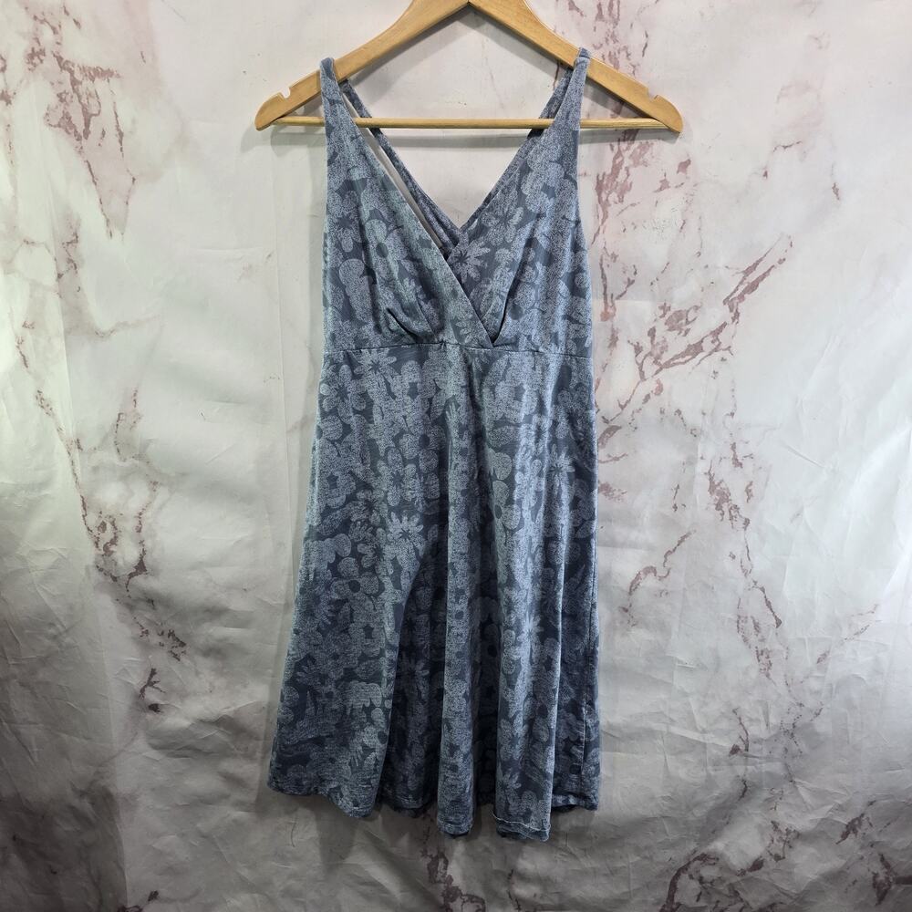 Patagonia Dress Womens Medium Blue Floral Tank Organic Cotton Criss Cross Mini